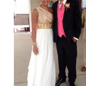 White/Gold One Shoulder Gown